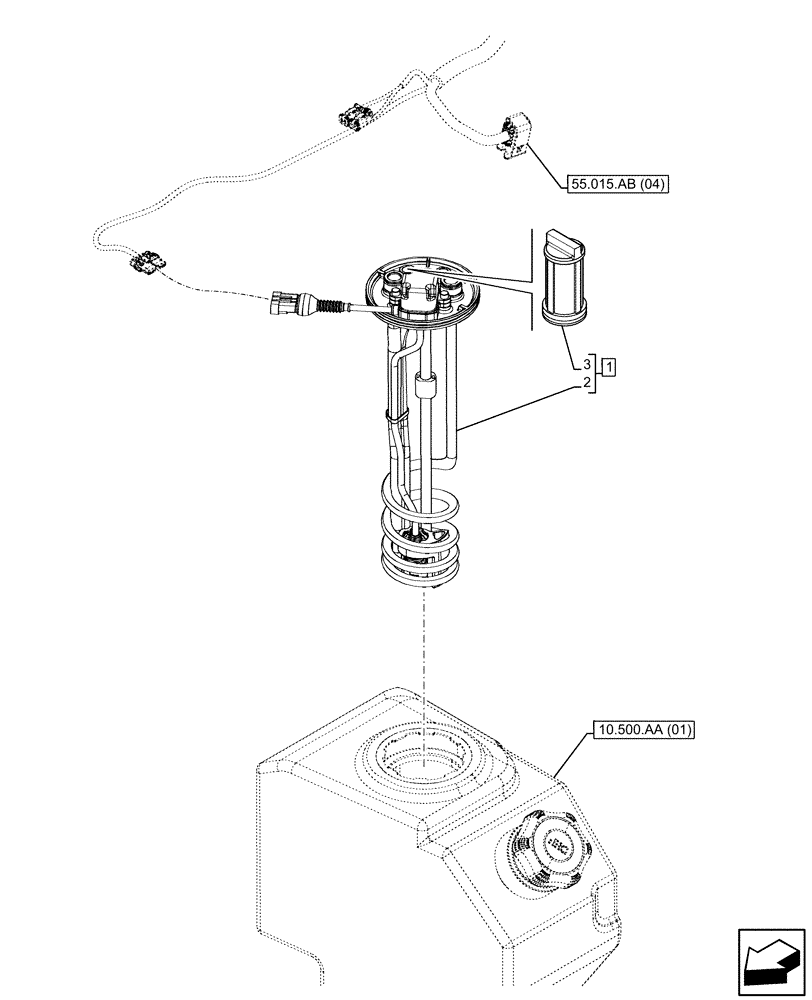 Схема запчастей Case 580SN - (55.988.AN) - DEF LINES, LEVEL INDICATOR (55) - ELECTRICAL SYSTEMS