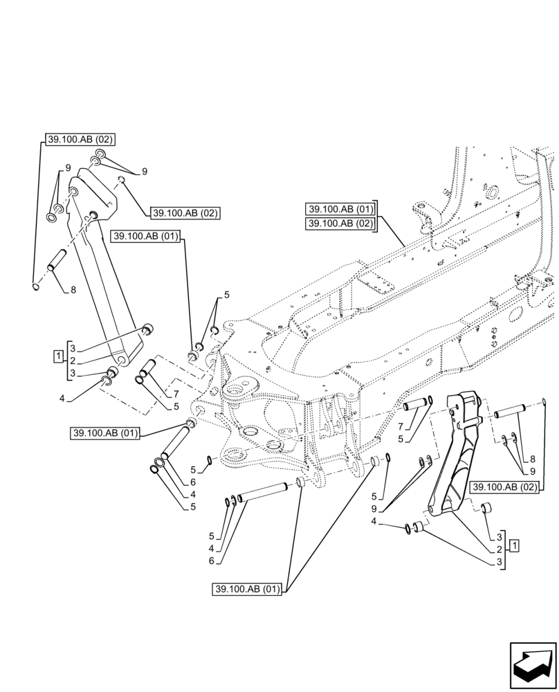 Схема запчастей Case 590SN - (39.129.AH) - STABILIZER (39) - FRAMES AND BALLASTING