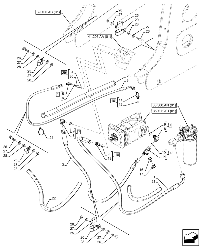 Схема запчастей Case 580N EP - (41.200.AA) - STEERING LINE (41) - STEERING