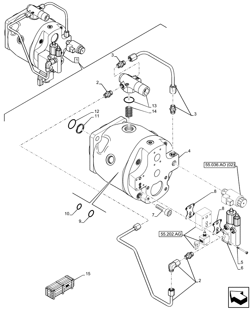 Схема запчастей Case 580SN - (35.106.AD[06]) - VARIABLE DISPLACEMENT HYDRAULIC PUMP (W/O POWER LIFT, W/ DUAL BATTERIES), COMPONENTS (35) - HYDRAULIC SYSTEMS