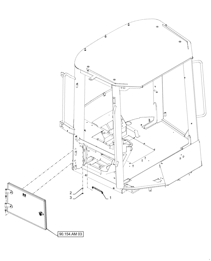 Схема запчастей Case 621F - (90.154.AM[02]) - RIGHT LOWER WINDOW INSTALLATION (90) - PLATFORM, CAB, BODYWORK AND DECALS