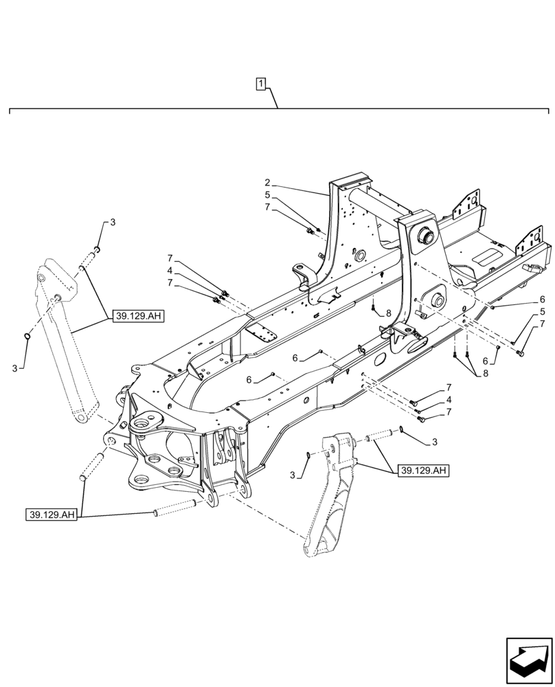 Схема запчастей Case 590SN - (39.100.AB[02]) - MAIN FRAME (39) - FRAMES AND BALLASTING