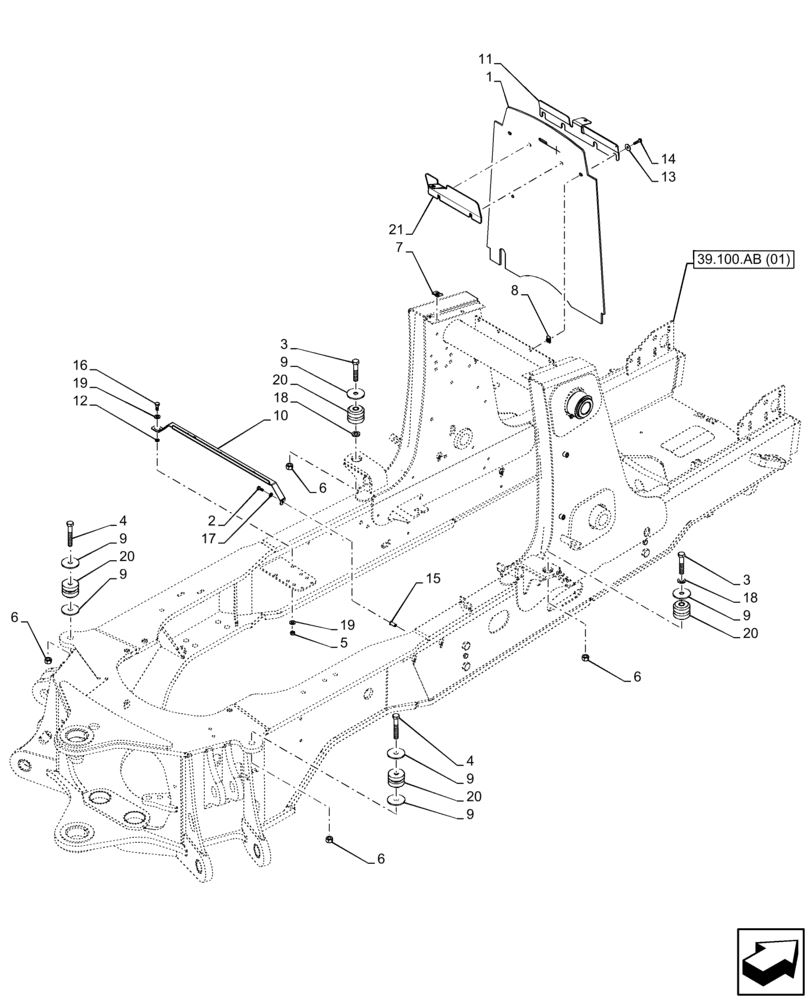 Схема запчастей Case 580SN - (39.100.AB[03]) - MAIN FRAME (39) - FRAMES AND BALLASTING