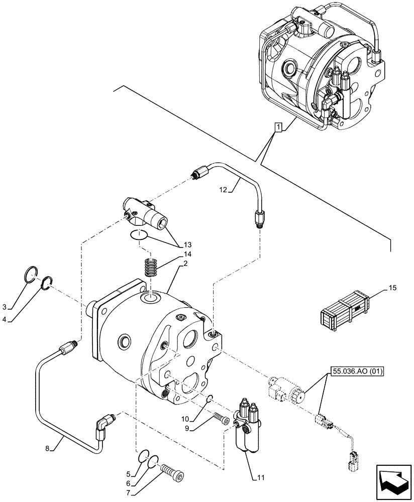 Схема запчастей Case 580SN - (35.106.AD[02]) - VARIABLE DISPLACEMENT HYDRAULIC PUMP (W/O POWER LIFT, W/O DUAL BATTERIES), COMPONENTS (35) - HYDRAULIC SYSTEMS