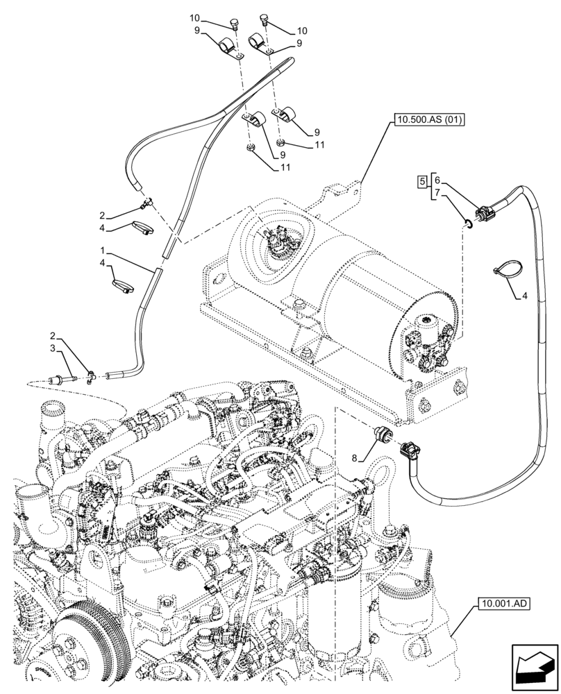 Схема запчастей Case 580SN - (10.500.AG[02]) - DEF LINES (10) - ENGINE