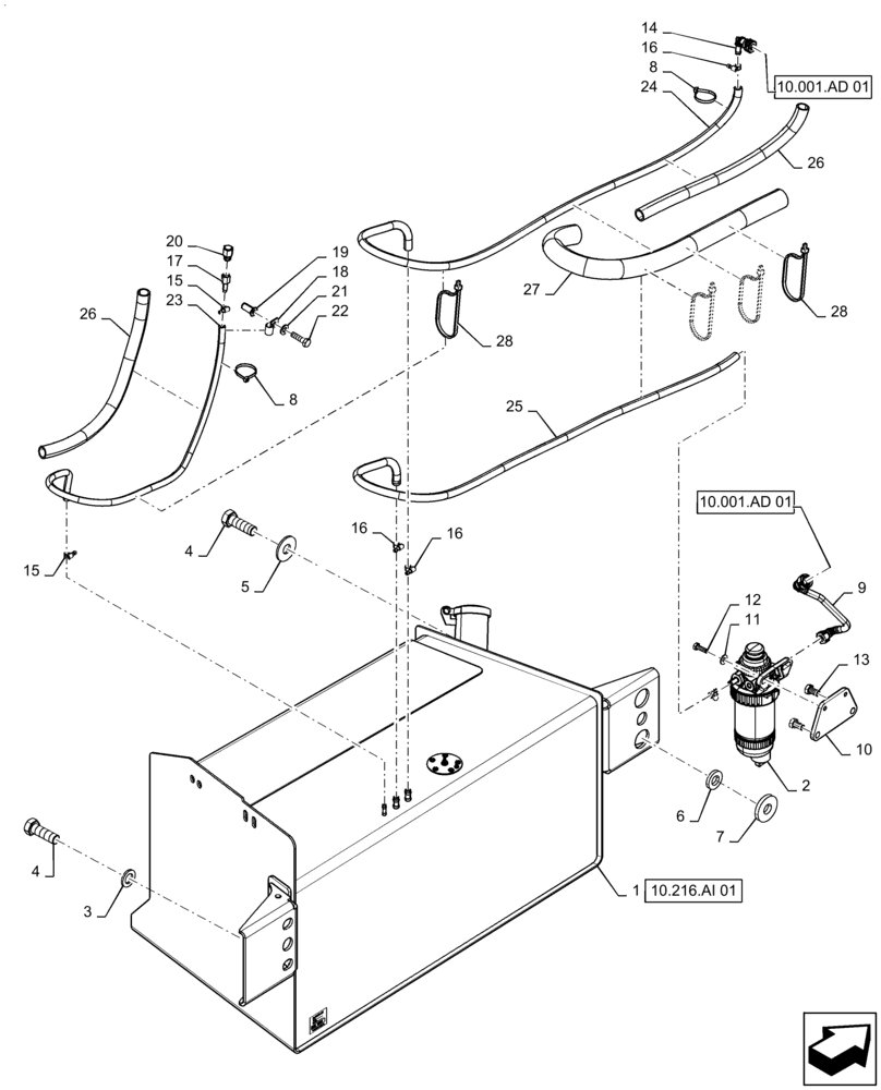 Схема запчастей Case 570N EP - (10.216.BA[01]) - FUEL LINES (10) - ENGINE