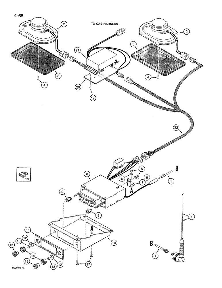 Схема запчастей Case 621 - (4-68) - RADIO AND MOUNTING PARTS (04) - ELECTRICAL SYSTEMS