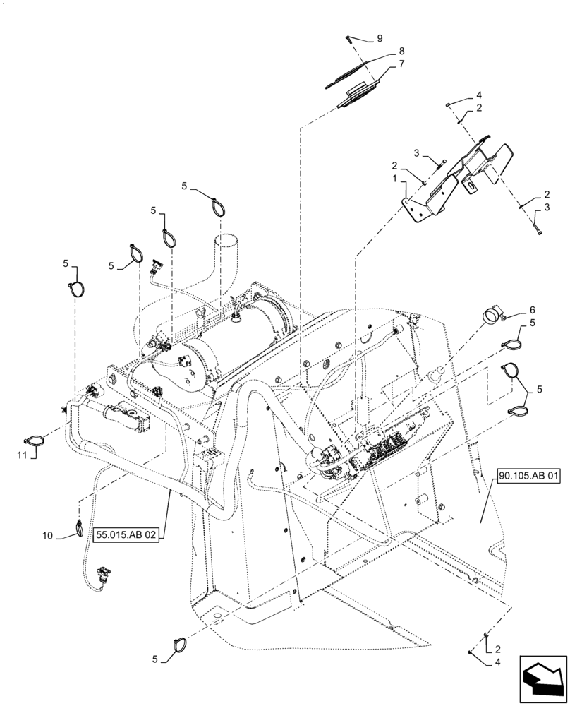 Схема запчастей Case 570N EP - (55.015.AB[01]) - ENGINE WIRE HARNESS MOUNTING (55) - ELECTRICAL SYSTEMS