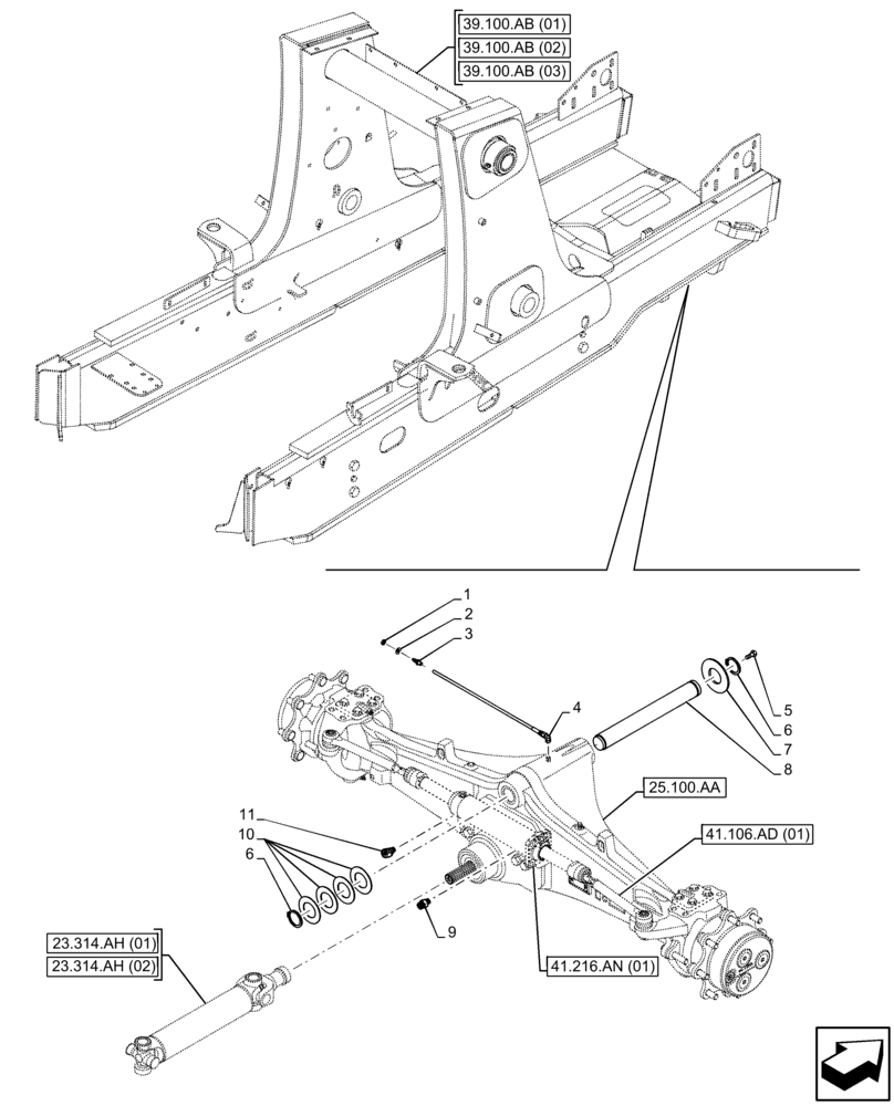 Схема запчастей Case 580N EP - (25.100.AV) - FRONT AXLE SUPPORT, 4WD (25) - FRONT AXLE SYSTEM