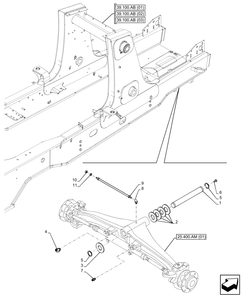 Схема запчастей Case 580SN - (25.400.AF) - FRONT AXLE SUPPORT, 2WD (25) - FRONT AXLE SYSTEM