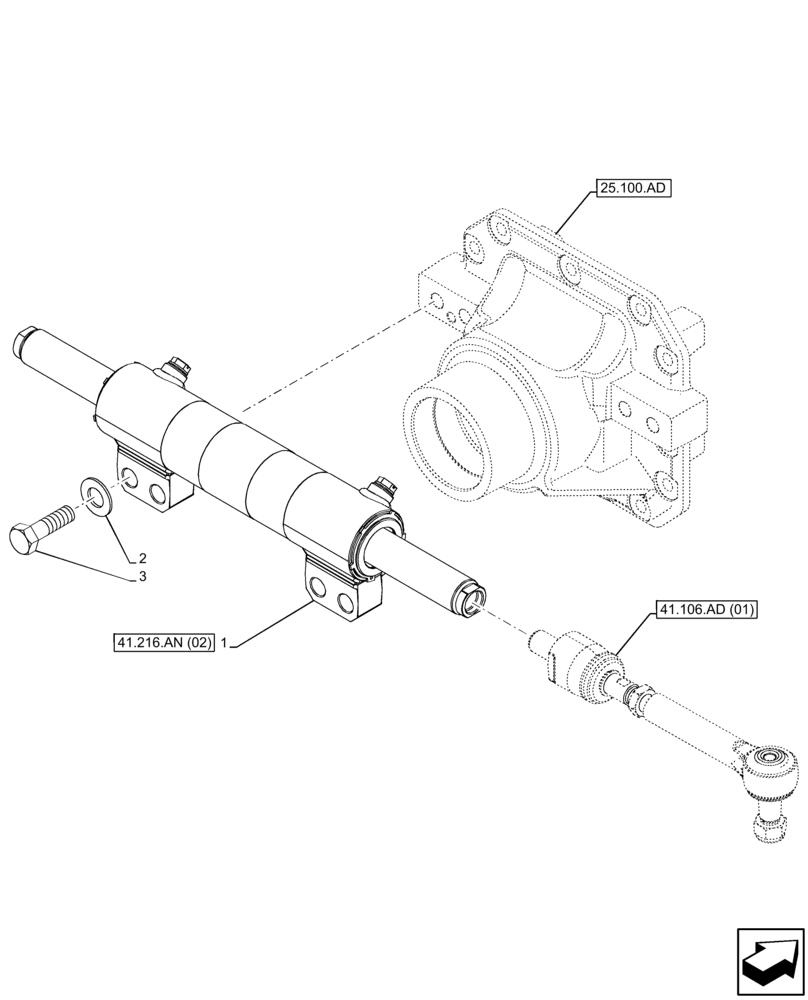 Схема запчастей Case 590SN - (41.216.AN[01]) - FRONT AXLE, STEERING CYLINDER (41) - STEERING