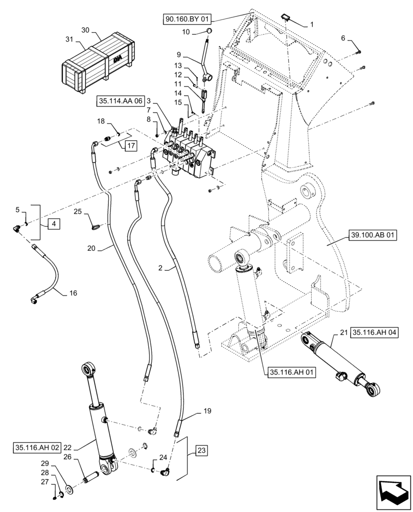 Схема запчастей Case 570N EP - (35.114.AA[04]) - VAR - 747877 - 3 POINT HITCH, 5 SPOOL VALVE, DUAL TILT, WITHOUT HOLDING VALVE (35) - HYDRAULIC SYSTEMS