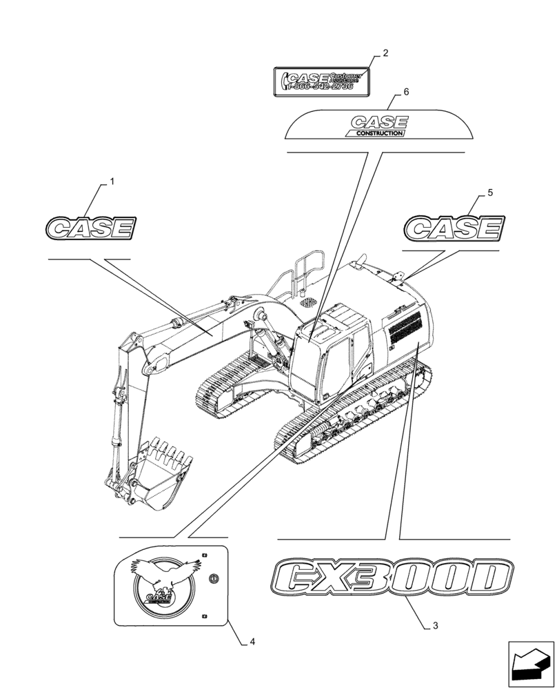 Схема запчастей Case CX300D LC - (90.108.AB) - MODEL IDENTIFICATION DECAL (90) - PLATFORM, CAB, BODYWORK AND DECALS