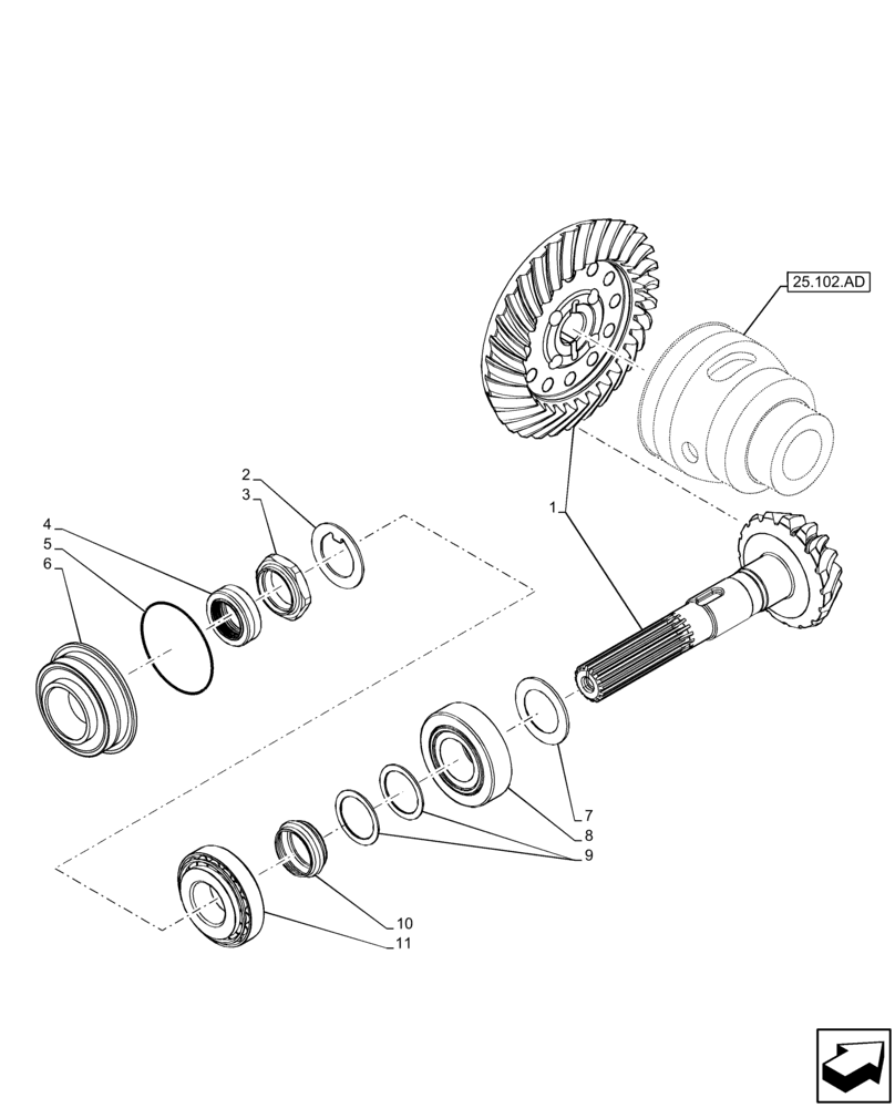 Схема запчастей Case 580SN WT - (25.102.AC) - FRONT AXLE, BEVEL GEAR, 4WD (25) - FRONT AXLE SYSTEM