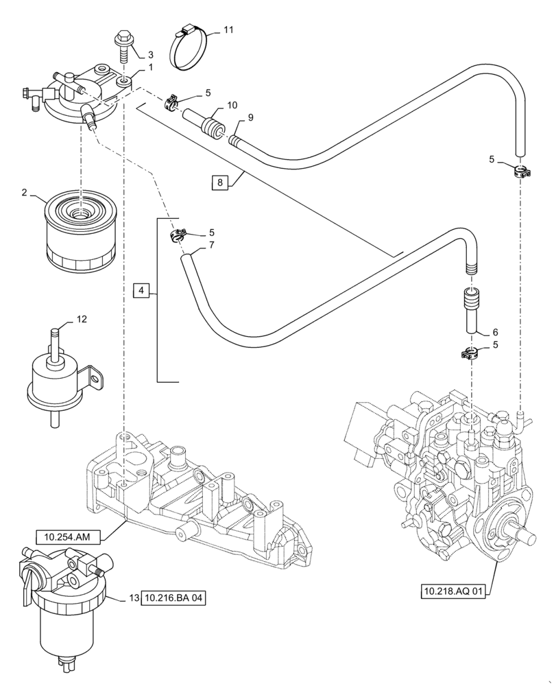 Схема запчастей Case CX36B - (10.216.BA[03]) - FUEL LINE (10) - ENGINE