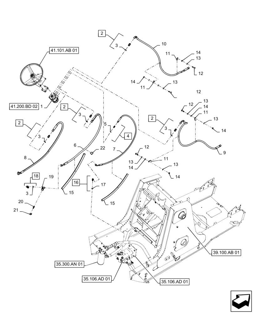 Схема запчастей Case 570N EP - (41.200.BD[01]) - HYDRAULIC STEERING LINES - PARKER PUMP (41) - STEERING