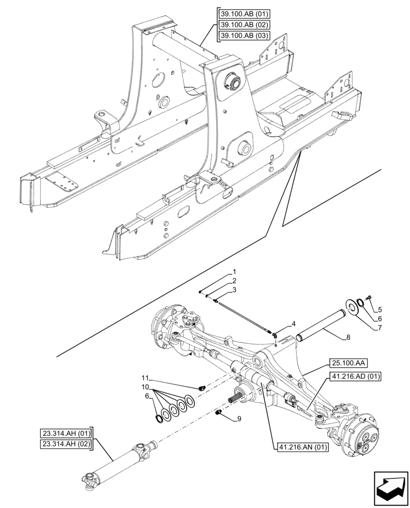 Схема запчастей Case 580SN WT - (25.100.AV) - FRONT AXLE SUPPORT, 4WD (25) - FRONT AXLE SYSTEM