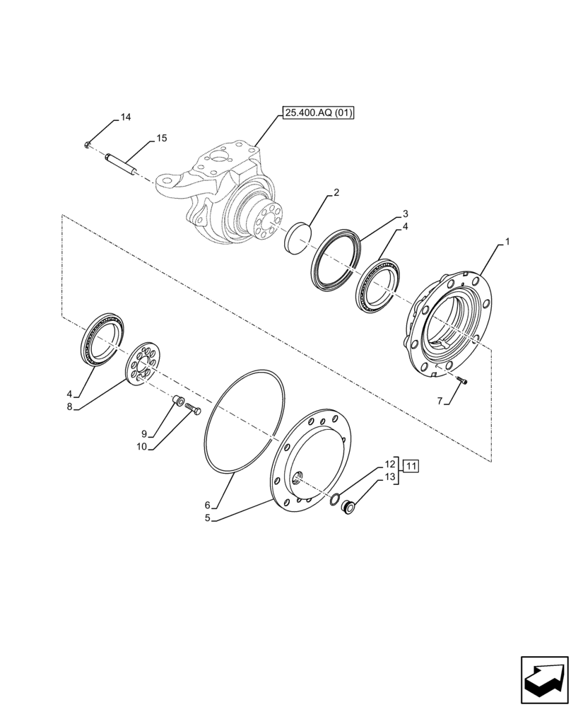 Схема запчастей Case 590SN - (25.400.AU[01]) - FRONT AXLE, FINAL DRIVE, 2WD (25) - FRONT AXLE SYSTEM