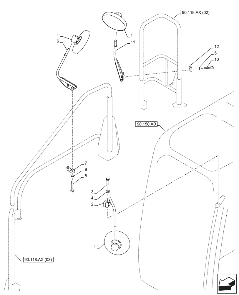 Схема запчастей Case CX300D LC - (90.118.BM) - REAR VIEW MIRROR, OUTSIDE (90) - PLATFORM, CAB, BODYWORK AND DECALS