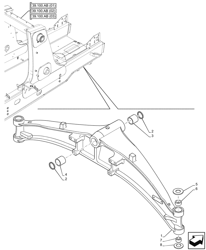 Схема запчастей Case 580SN - (25.400.AM[02]) - FRONT AXLE, BODY, 2WD (25) - FRONT AXLE SYSTEM