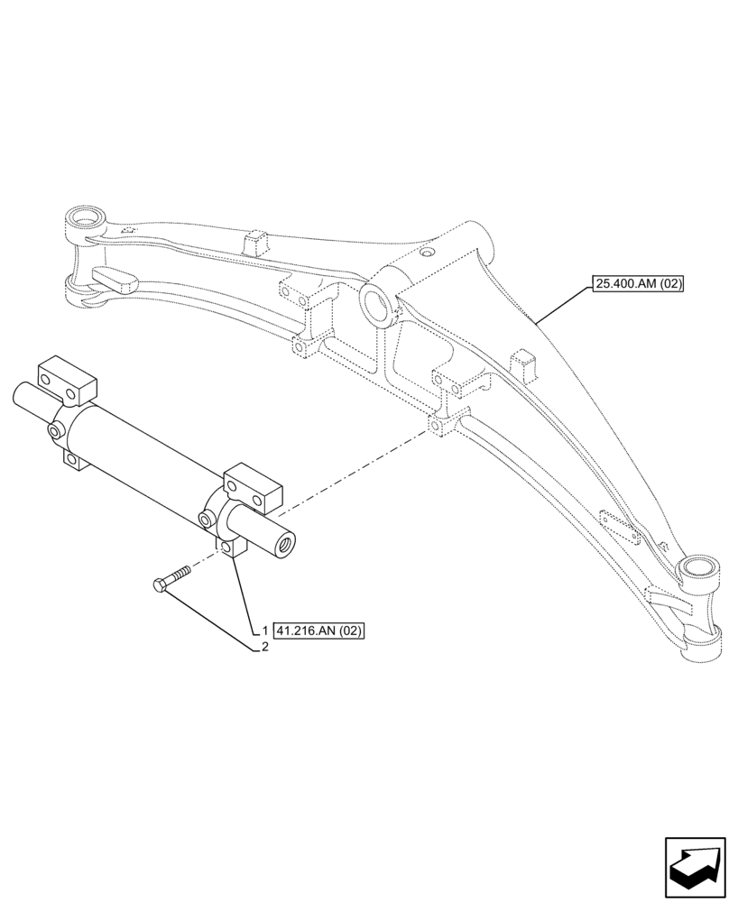 Схема запчастей Case 580N EP - (41.216.AN[01]) - FRONT AXLE, STEERING CYLINDER, 2WD (41) - STEERING