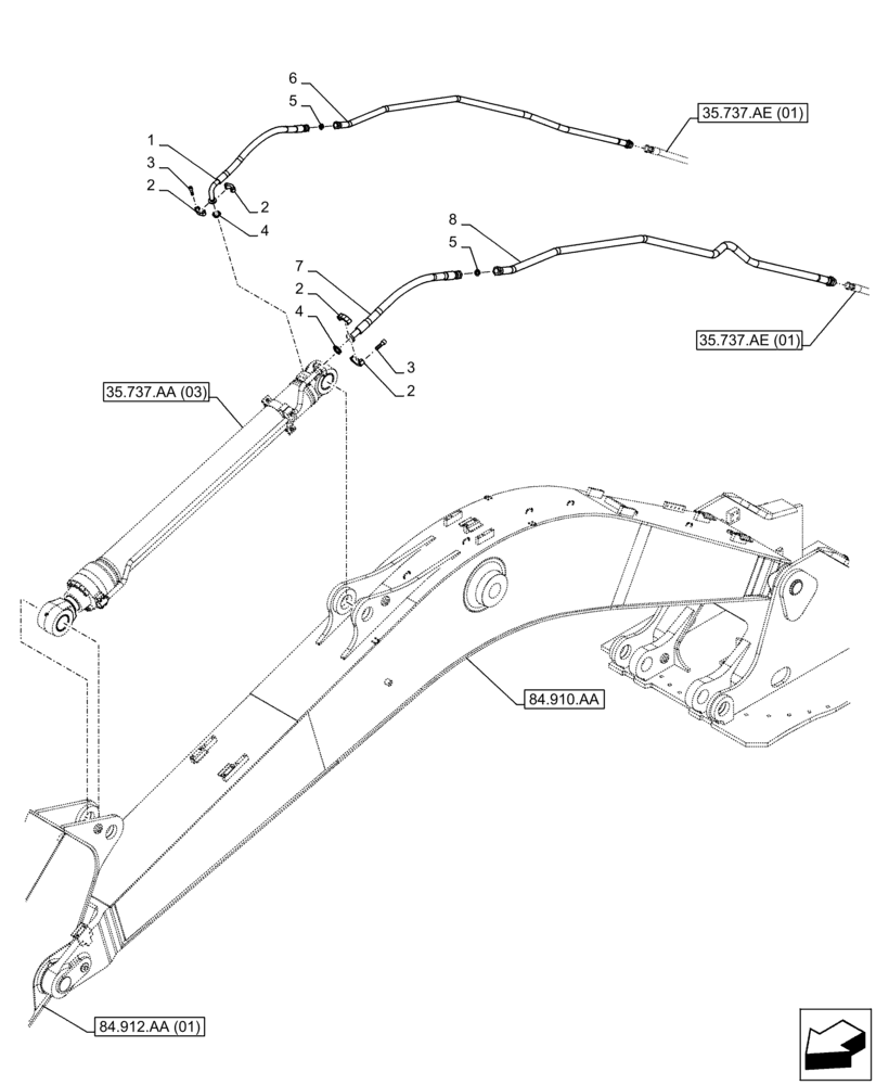 Схема запчастей Case CX300D LC - (35.737.AE[03]) - VAR - 481243, 481850, 781180 - ARM, CYLINDER, LINES (35) - HYDRAULIC SYSTEMS