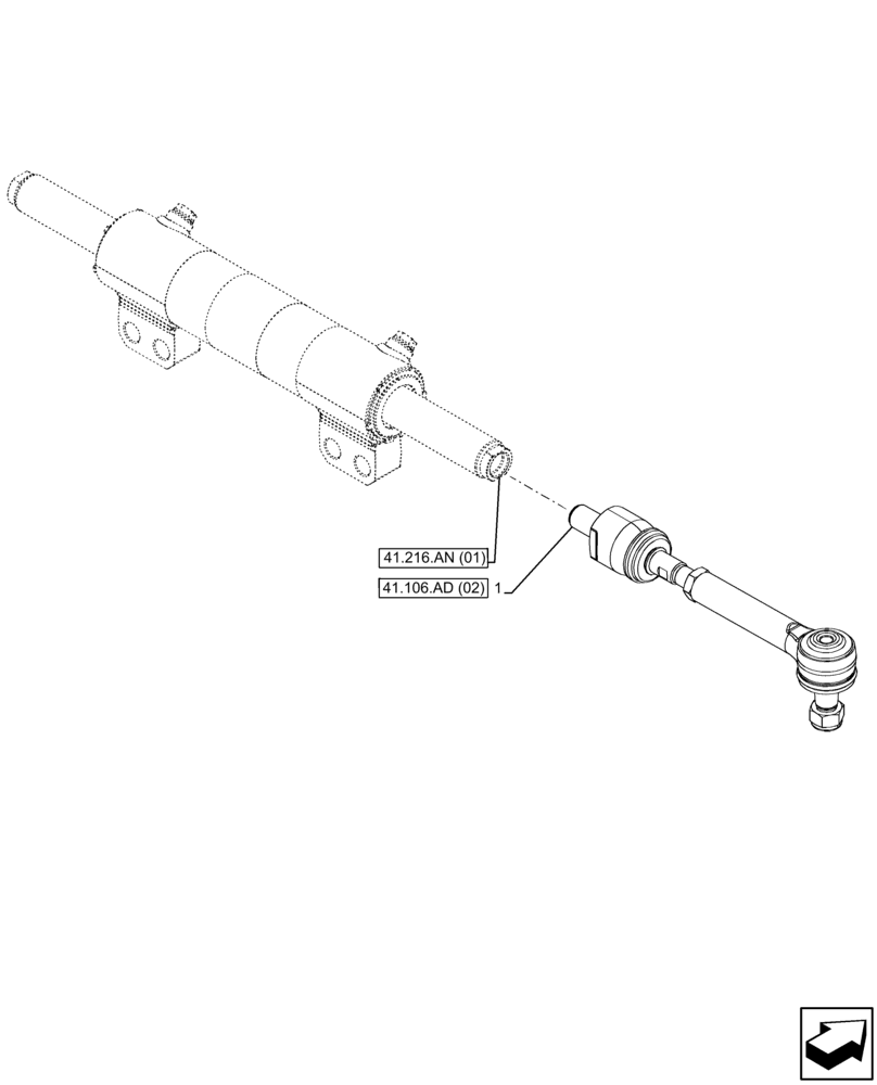 Схема запчастей Case 580SN - (41.106.AD[01]) - FRONT AXLE, STEERING TIE-ROD, 4WD (41) - STEERING