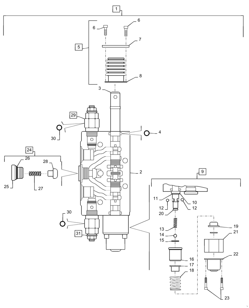 Схема запчастей Case 570N EP - (35.114.AA[08]) - 3 POINT HITCH, 4 SPOOL & 5 SPOOL CONTROL VALVE SECTION (35) - HYDRAULIC SYSTEMS