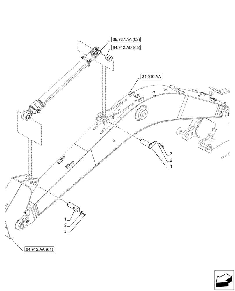 Схема запчастей Case CX300D LC - (84.912.AB[02]) - VAR - 481243 - 481850 - 781180 - ARM, CYLINDER, PIN (84) - BOOMS, DIPPERS & BUCKETS