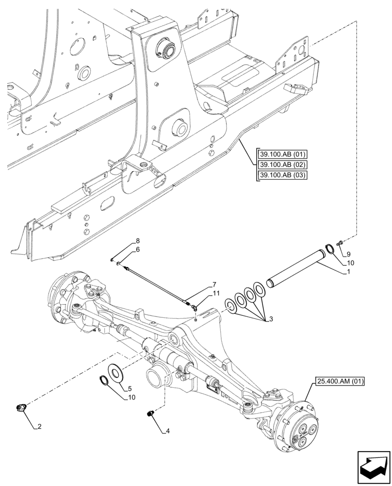 Схема запчастей Case 590SN - (25.400.AF) - FRONT AXLE SUPPORT, 2WD (25) - FRONT AXLE SYSTEM