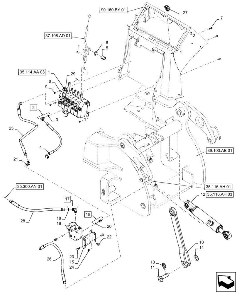 Схема запчастей Case 570N EP - (35.114.AA[02]) - VAR - 747876 - 3 POINT HITCH, 4 SPOOL VALVE, SINGLE TILT, WITH HOLDING VALVE (35) - HYDRAULIC SYSTEMS