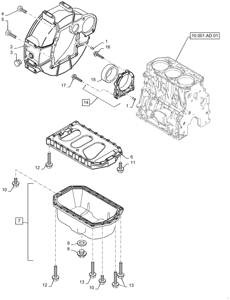 Схема запчастей Case CX36B - (10.103.AK) - FLYWHEEL, HOUSING, OIL, SUMP (10) - ENGINE