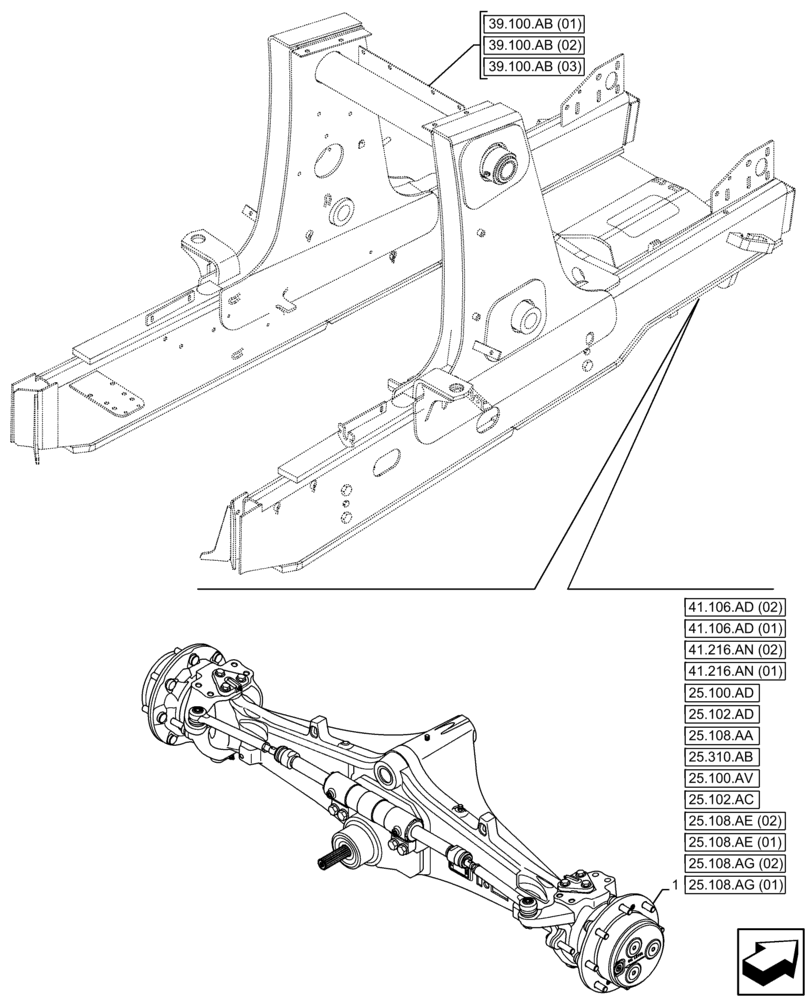 Схема запчастей Case 580SN WT - (25.100.AA) - FRONT AXLE, 4WD (25) - FRONT AXLE SYSTEM