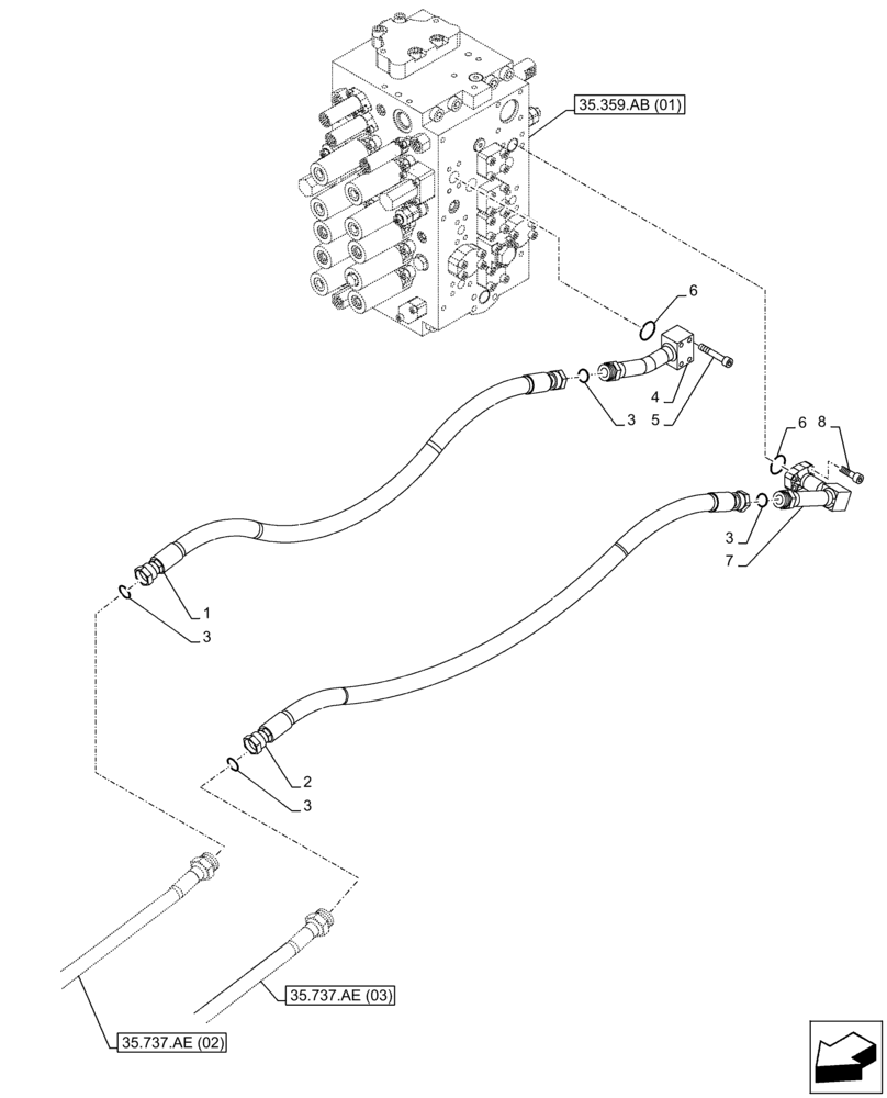 Схема запчастей Case CX300D LC - (35.737.AE[01]) - ARM, CYLINDER, LINES (35) - HYDRAULIC SYSTEMS