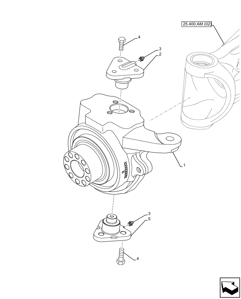 Схема запчастей Case 590SN - (25.400.AQ[02]) - FRONT AXLE, STEERING KNUCKLE, 2WD (25) - FRONT AXLE SYSTEM