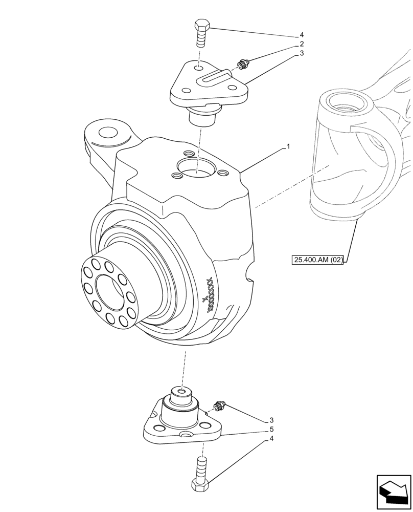 Схема запчастей Case 590SN - (25.400.AQ[01]) - FRONT AXLE, STEERING KNUCKLE, 2WD (25) - FRONT AXLE SYSTEM