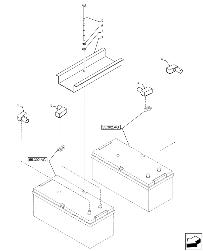 Схема запчастей Case CX300D LC - (55.302.AH) - BATTERY COVER (55) - ELECTRICAL SYSTEMS