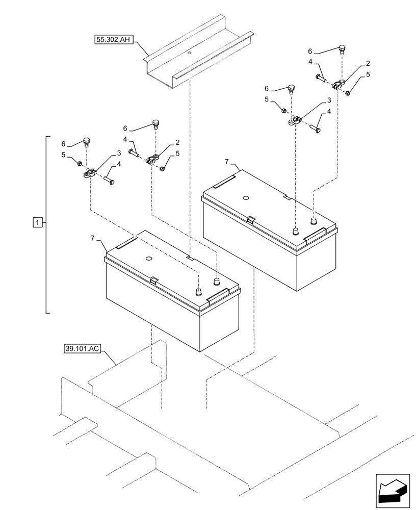 Схема запчастей Case CX300D LC - (55.302.AG) - BATTERY (55) - ELECTRICAL SYSTEMS