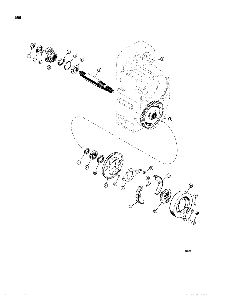 Схема запчастей Case W24B - (156) - TRANSMISSION, AXLE OUTPUT SHAFT AND PARKING BRAKE (06) - POWER TRAIN