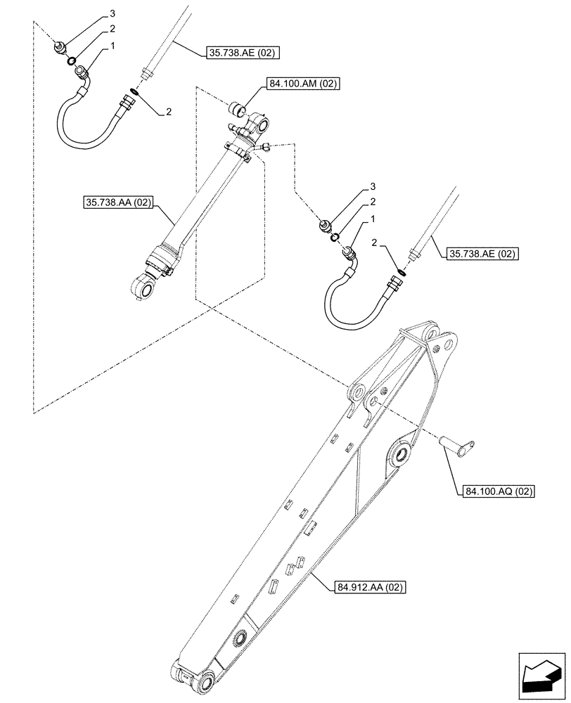 Схема запчастей Case CX300D LC - (35.738.AE[03]) - VAR - 481850 - BUCKET CYLINDER, LINES (3.66M) (35) - HYDRAULIC SYSTEMS