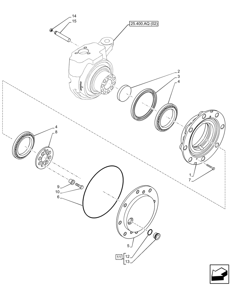 Схема запчастей Case 590SN - (25.400.AU[02]) - FRONT AXLE, FINAL DRIVE, 2WD (25) - FRONT AXLE SYSTEM