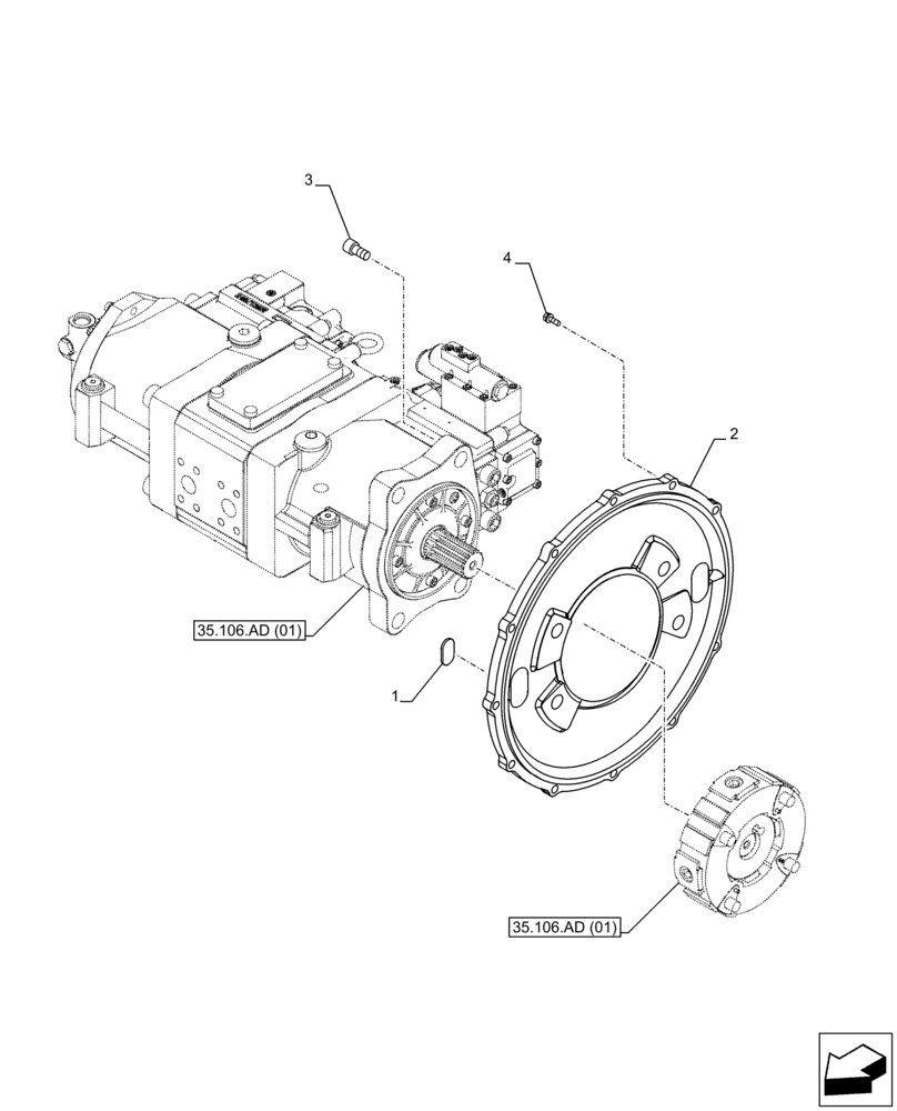 Схема запчастей Case CX250D LC - (35.106.AB[01]) - VARIABLE DELIVERY HYDRAULIC PUMP, FLANGE (35) - HYDRAULIC SYSTEMS