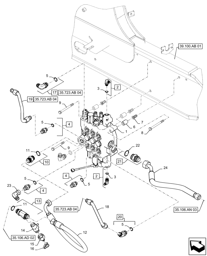 Схема запчастей Case 570N EP - (35.359.AB[02]) - VAR - 745163, 747892 - LOADER CONTROL VALVE, 3 SPOOL - W/PARKER PUMP (35) - HYDRAULIC SYSTEMS