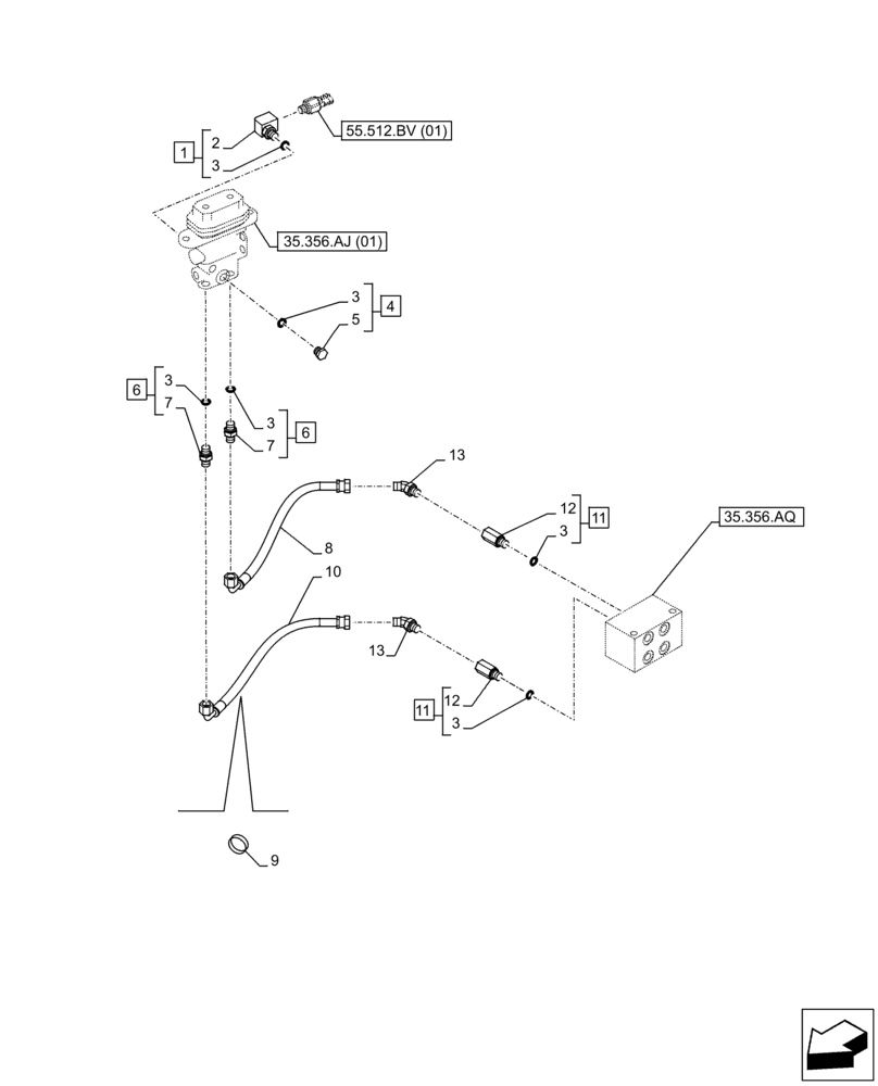Схема запчастей Case CX300D LC - (35.356.AR[03]) - PEDAL, DRAIN LINE (35) - HYDRAULIC SYSTEMS
