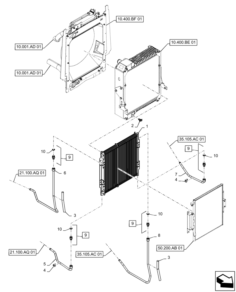 Схема запчастей Case 570N EP - (35.300.AB[01]) - HYDRAULIC COOLER & LINES, 4WD (35) - HYDRAULIC SYSTEMS