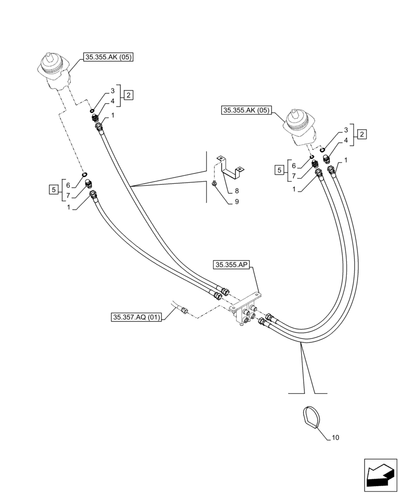 Схема запчастей Case CX300D LC - (35.355.AO) - STD + VAR - 461558 - JOYSTICK, DRAIN LINE, BLOCK, CONTROL PATTERN SELECTION (35) - HYDRAULIC SYSTEMS