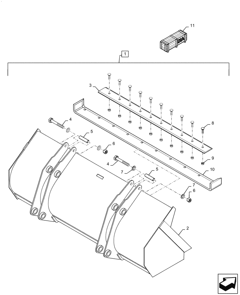 Схема запчастей Case 570N EP - (95.100.050[06]) - LOADER BUCKET, W/ CUTTING EDGE, 82" (95) - CE ATTACHMENTS