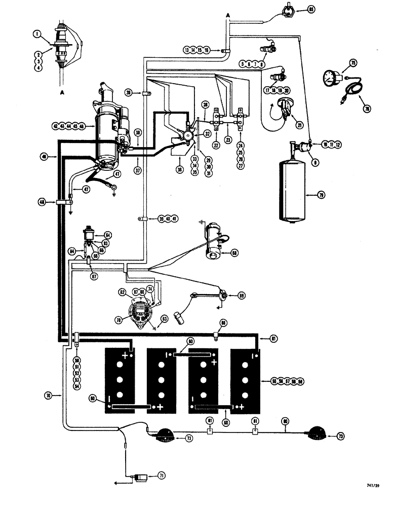 Схема запчастей Case W20 - (078) - ELEC. SYSTEM REAR HARNESS & STARTING CIRCUIT MODELS W/ 70 AMP ALTERNATOR TRAC. S/N 9115403 & AFTER (04) - ELECTRICAL SYSTEMS