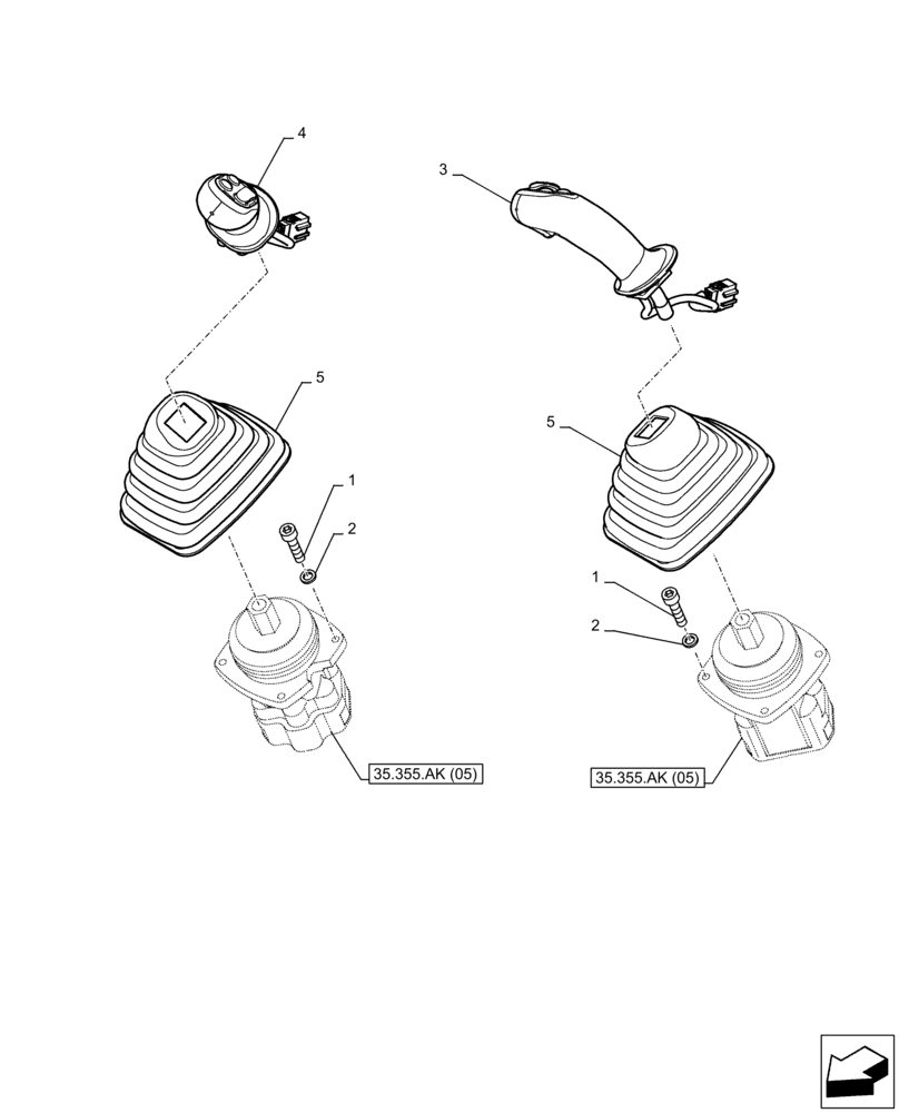 Схема запчастей Case CX300D LC - (35.355.AK[04]) - VAR - 461863 - JOYSTICK, CLAMSHELL BUCKET, ROTATION, W/ ELECTRICAL PROPORTIONAL CONTROL, RIGHT, LEFT (35) - HYDRAULIC SYSTEMS