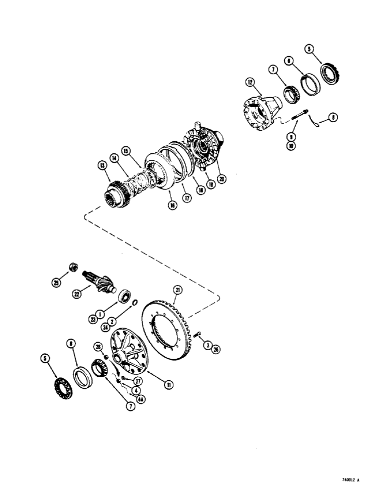 Схема запчастей Case 600 - (190) - PRM158 AXLE DIFFERENTIAL, PINION, RING GEAR AND DIFFERENTIAL CASE (03) - TRANSMISSION